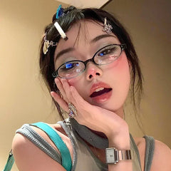 LIZAKOSHT - Retro Oval Glasses Women Girls Y2K Red Green Frame Glass Eyewear Decorative Computer Anti-blue Eyeglasses with Seaside Driving