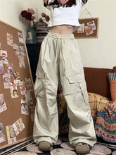 LIZAKOSHT  -  Women Cargo Pants Vintage Y2K Oversized Trousers Baggy Korean Streetwear 90S Jazz Beige Pleated Joggers Hip Hop Style Pants