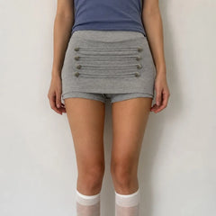 LIZAKOSHT - Korean Vintage Heavy Buttons Appliques Design Shorts Skirt Y2k Aesthetic All Match Preppy Style Casual Skirt Spice Girl Bottom