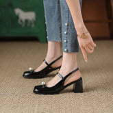 LIZAKOSHT One line fashion sandals, patent leather thick heels, high heels, retro Mary Jane