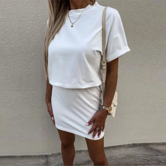 LIZAKOSHT - Womens Summer Elegant fashion Mini Dress Slim Fit Bodycon Ladies Solid Short Sleeve Casual Holiday Beach A-Line Sundress