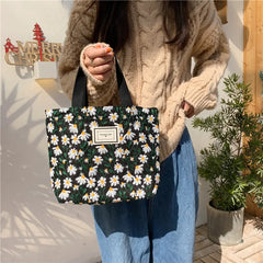 LIZAKOSHT - Daisy Embroidered Handbag for Women Canvas Ladies Floral Casual Small Tote Luxury Designer Reusable Shopping Bags Purses