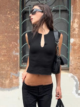 LIZAKOSHT - Women Fashion Hollow Out V Collar Short Tops Chic Sleeveless Solid Color High Waist Elegant Blouse Lady Commute New Vests