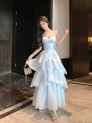 LIZAKOSHT - Energetic Sweet High-end Temperament Blue Fairy Dress Minimal Elegant Gentle Slim Fashion Kawaii Patchwork Slip Dresses Women