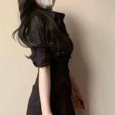 LIZAKOSHT  -  Casual Sexy Solid Color Slimming Smoothing Sexy Shirt Dress for Women Niche Design Sensibility Waist-fitted Mini-length Dress