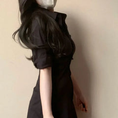 LIZAKOSHT  -  Casual Sexy Solid Color Slimming Smoothing Sexy Shirt Dress for Women Niche Design Sensibility Waist-fitted Mini-length Dress