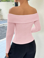 LIZAKOSHT  -  Casual Solid Sweater Women Knitted Slim Pullover Long Sleeve Tops Autumn Winter Butterfly Neck Jumper Female
