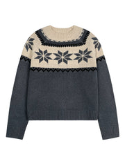 LIZAKOSHT - Autumn and winter round neck color matching flowers loose fashion casual style warm long sleeve knitted sweater woman