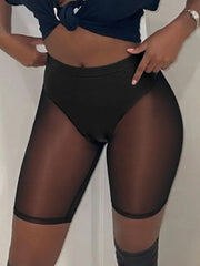 LIZAKOSHT - Sexy Mesh Patchwork Shorts Women 2025 Summer High Waist See-through Fitness Sports Yoga Short Leggings Skinny Night Club Shorts
