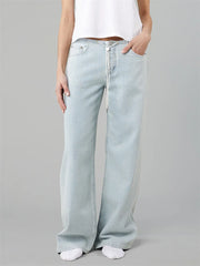 LIZAKOSHT - Women Drawstring Jeans Loose Solid Color Low Waist Straight Leg Denim Pants Casual Long Trousers Out Going Pants