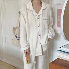 LIZAKOSHT - Women's Pajamas Set Spring Autumn Long Sleeve Ladies Korea Style Sleepwear 2 Pcs With Pant Solid Home Suit For Female