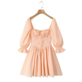 LIZAKOSHT - Fashion Sweet Style Dress Women's Autumn Bubble Sleeve Splicing Design Pleated Skirt