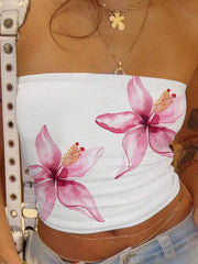 LIZAKOSHT - Sexy Women's Floral Printed Vest Elegant Lady Pleated Sleeveless Camisole Top For Femal 2025 Summer New Chic Street Holiday Wear