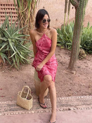 LIZAKOSHT - Women Sexy Floral Print Slim Halter Dress Chic Sleeveless Off-shoulder Backless Bodycon Dresses Lady Vacation Street Gowns