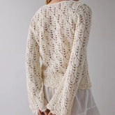 LIZAKOSHT - Women Vintage Front Tie Cardigan Crochet Hollow Out Knitted Sweaters Fall Long Sleeve Bolero Shrug Y2K Knitted Tops