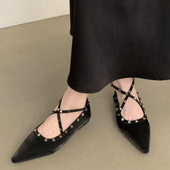LIZAKOSHT - Women Flats Shoes 2024 Designer Luxury Rivet Fashion Ladies Flat Ballet Shoes Slingbacks Pointed Toe Casual Female Loafers Mujer