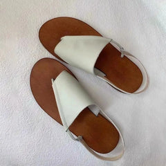 LIZAKOSHT - French Genuine Leather Simple Flat Bottom Toe-Over-Rromano Sandals Women Summer New Beach Casual Foot-Mouth Slippers Outdoor Wea