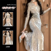 LIZAKOSHT  -  Autumn New Loose French High-end Dress for Women Autumn and Winter Sexy Slim Fit Fish Tail Dress for Women