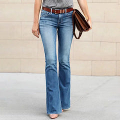 LIZAKOSHT - Fashion Women Commuter Micro Flared Jeans Mid Waist Washable Denim Pants Female Four Seasons Trousers New Casual Streetwear