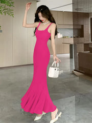 LIZAKOSHT - Summer New Style Design Sense Elegant dress French Style Slip Drss Tight Waist Fishtail Hip Long Dress