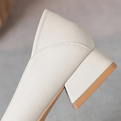 LIZAKOSHT - New Women 2.5cm High Heels Retro Style Pumps Female Elegant Pearl Pointed Toe Block Heels Lady Fashion Shallow Party Shoes
