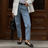 LIZAKOSHT - Retro High Waist Straight Jeans Autumn and Winter Women's Temperament Feet Jeans