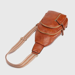 LIZAKOSHT - Vintage Brown Women Chest Bag Lightweight PU Leather Large Capacity Sling Bag Ladies Fashion Geometric Strap Purse