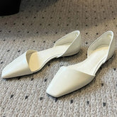 LIZAKOSHT - Square Toe Flat Sandals Women Solid Color Leather Fashion Designer Brand Concise Female Shoes Leisure Office Lady Outdoor Shoes