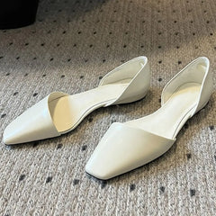 LIZAKOSHT - Square Toe Flat Sandals Women Solid Color Leather Fashion Designer Brand Concise Female Shoes Leisure Office Lady Outdoor Shoes