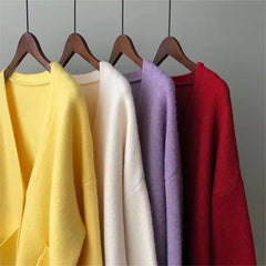 LIZAKOSHT - Autumn Winter Button Knitted Top for Women V-neck Ladies Sweaters Cardigan Korean Fashion Vintage Warm Women's Clothing Top