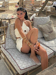 LIZAKOSHT - Women's Short Strap Beach Dress Sexy Hollow Knitted Backless Dresses Summer Irregular Pattern Strap Women's Clothing