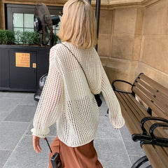 LIZAKOSHT - Outer Cover for Women 2024 Spring Summer Thin Long Lazy Air Conditioning Sweater Premium Top Long Sleeve Hollow Knitted Sweater