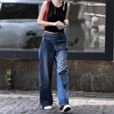 LIZAKOSHT - Women Casual Eclectic Waif 2000s Jeans American Vintage Patchwork Jeans Y2K Harajuku Street Style Washed Pockets Denim Trouser