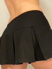 LIZAKOSHT - Casual Solid A-Line Pleated Skirt Basic Slim Low-Waisted Super Mini Skirts Women Summer Fashion Streetwear Ladies