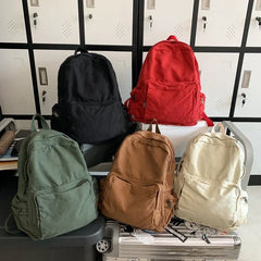 LIZAKOSHT - Vintage Washed Canvas Backpack For Women Large Capacity Student Leisure School Bags Solid Simple Travel Backpack Female Bookbag
