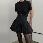 LIZAKOSHT - Y2K Vintage Chic Women's Pleated Bubble Mini Skirt Casual Solid Color Puff Balloon A-line Skirt Hotsweet Fashion Streetwear