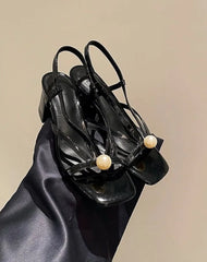 LIZAKOSHT - Sandals for Women Rhinestones Footwear Diamond Summer Heeled Ladies Shoes Silver Pumps High Heels Open Toe Square Shoe F H