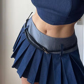 LIZAKOSHT - Pleated Stitching, Contrasting Colors + Belt To Cover Crotch Slimming Sweet And Spicy Skirt Short Skirt American Style For Women