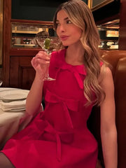 LIZAKOSHT - Fashion 3d Bow O Neck A-line Dresses For Women Elegant High Waist Sleeveless Dresses 2025 Spring Lady Evening Party Club Gowns