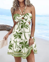 LIZAKOSHT - Women's Romantical Floral Print Halter Neck Sexy Fashionable Dress Easy To Create Lazy Stylish Vacation Style Dress Dresses 68AF