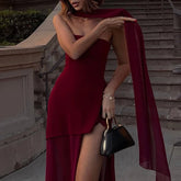 LIZAKOSHT - Elegant Patchwork Solid Color Party Dress Fashion Strapless Scarf High Waist Evening Dress Lady Temperament Summer Long Dresses