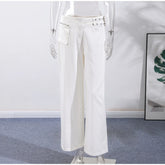 LIZAKOSHT - Street Belt Women Jeans Mid Waist Wide Leg Pockets Loose Female Denim Pants Autumn New Fashion All-match Lady Trousers