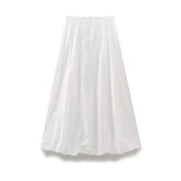 LIZAKOSHT - Women Hollow Out Embroidery White Skirt Summer Female Mid-rise Back Zipper A-line Midi Skirts