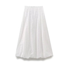 LIZAKOSHT - Women Hollow Out Embroidery White Skirt Summer Female Mid-rise Back Zipper A-line Midi Skirts