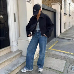 LIZAKOSHT - Japanese 2000s style y2k jeans for women denim pants vintage clothes baggy jeans blue loose wide leg high waist jeans black