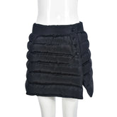LIZAKOSHT - Puffy Cotton Padde Bodycon Mini Skirts Women Solid Fashion High Waist Buttons Split Quilted Skirt Fashoin Casual Streetwear