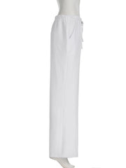 LIZAKOSHT - Casual Solid Wide Leg Pants Basic Bandage Low-Waisted Straight Pants Woemn Autumn Spring Fashion Streetwear Ladies