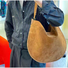 LIZAKOSHT - Women's Brown Suede Shoulder Bag Large Capacity Ladies Shopping Armpit bag Autumn Simple Tote Bag Luxury Leather Biker Bag