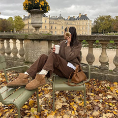 LIZAKOSHT - Autumn Brown Round Neck Knitted Pullover Women Solid Chic Full Sleeve Loose Casual Sweater Warm Lady Commuting Street Knitwear 