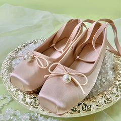 LIZAKOSHT - Summer Cute Square Toe Ballet Flats Shoes Women with Riband Sweet Satin Slip On Comfortable sole Office Lady Daily Shoes